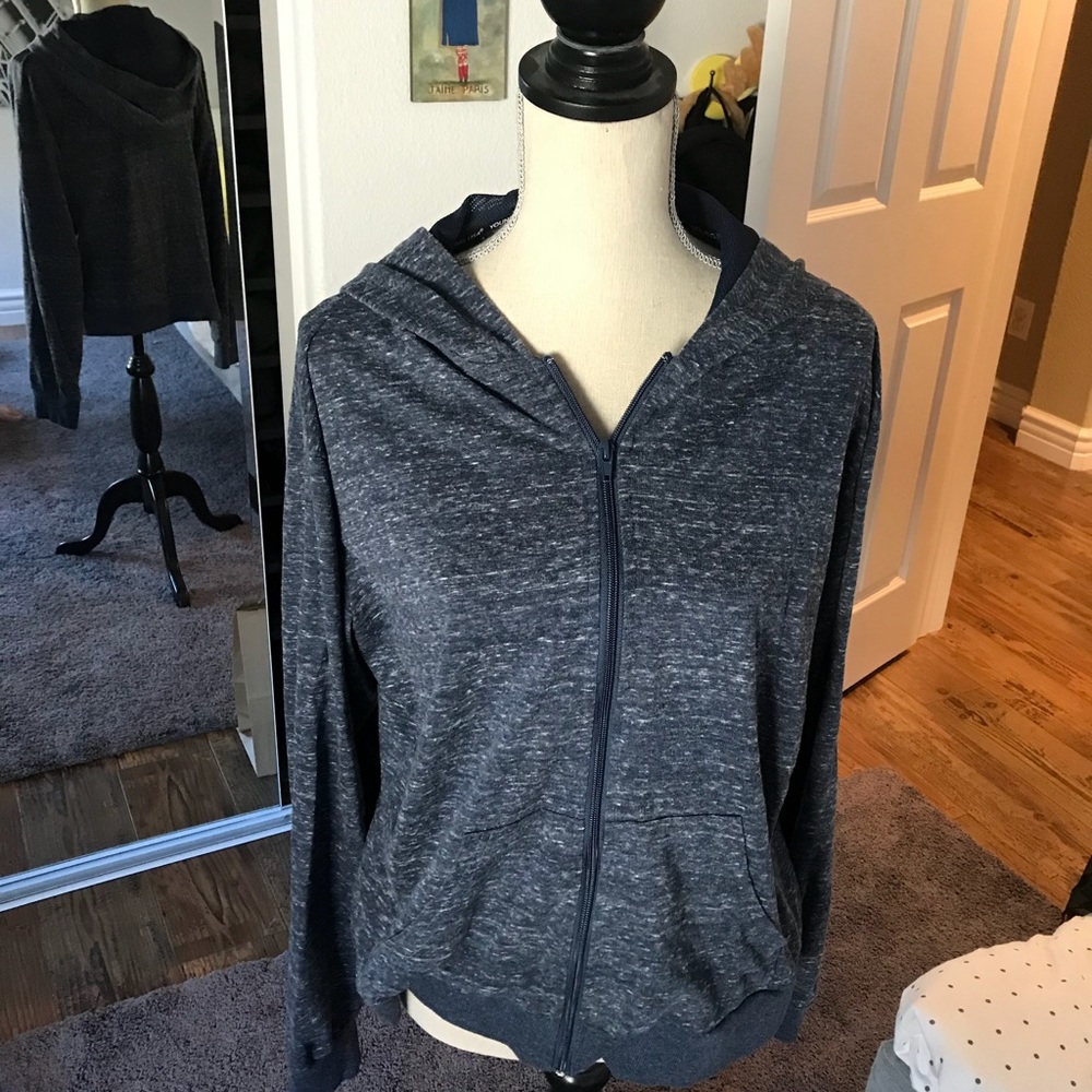 Blue and white speckled zip-up.